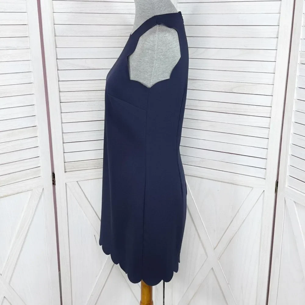 J. Crew Scallop Edge Shift‎ Dress Navy Blue 2 Nautical Preppy Mini Sleeveless